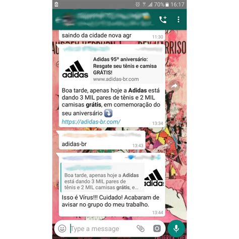 mensagem adidas whatsapp falsa